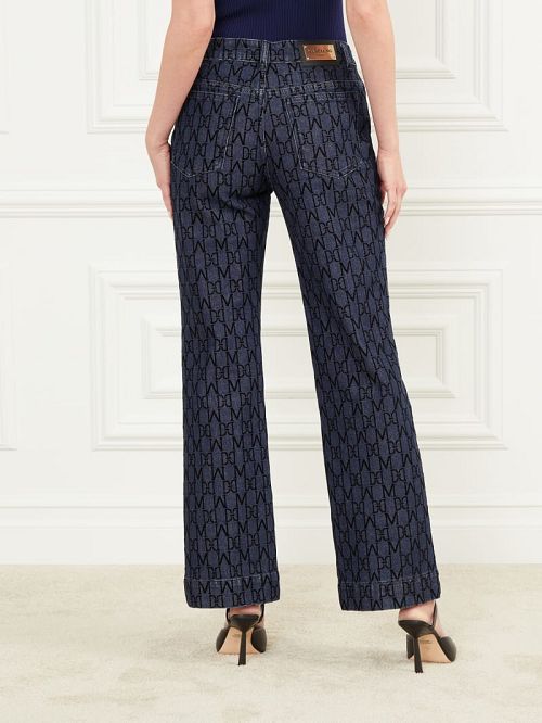 Guess Bea Monogram Print Denim Pant Blauw | GUESS-SN26542