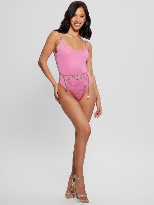 Guess Belted One-Piece Swimsuit Roze | GUESS-SN28534