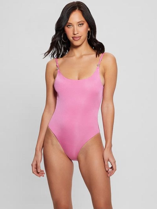 Guess Belted One-Piece Swimsuit Roze | GUESS-SN28534