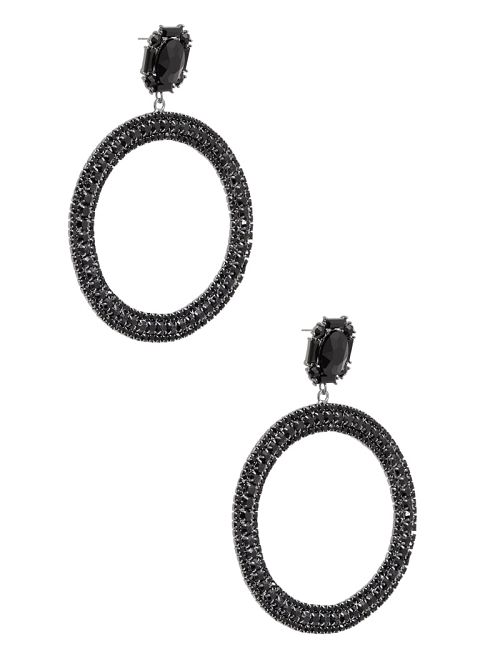 Guess Black Rhinestone Statement Hoop Earrings Zwart | GUESS-SN30312