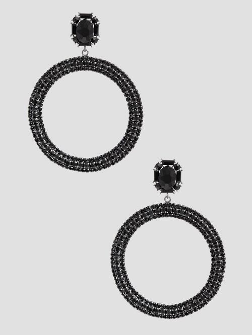 Guess Black Rhinestone Statement Hoop Earrings Zwart | GUESS-SN30312