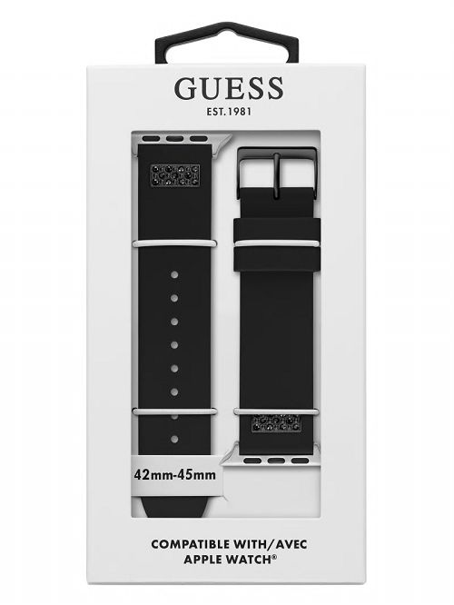 Guess Black Rhinestone and Silicone 42-45 mm Band for Apple Watch® Zwart | GUESS-SN31628