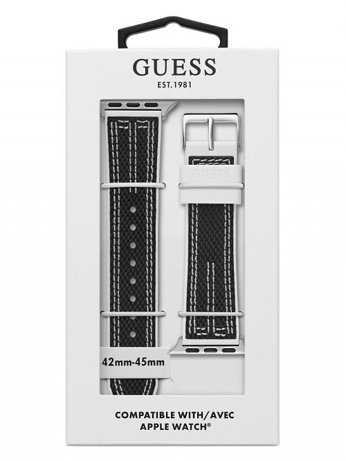 Guess Black and White Woven 42-45 mm Band for Apple Watch® Zwart | GUESS-SN31617