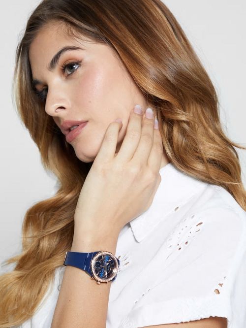 Guess Blue SIlicon Multifunction Watch Goud | GUESS-SN29987