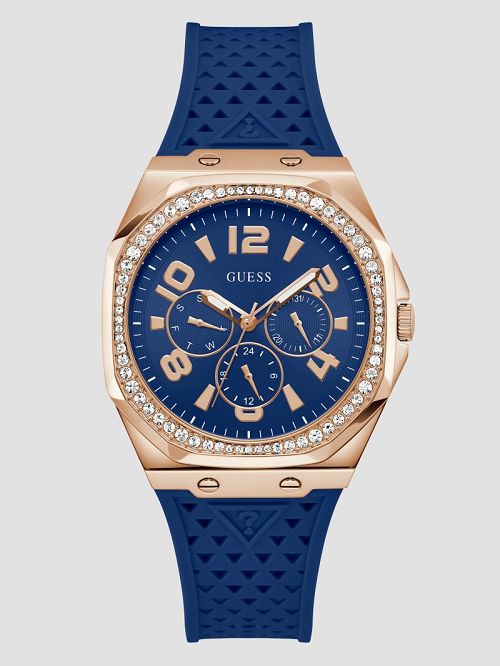 Guess Blue SIlicon Multifunction Watch Goud | GUESS-SN29993