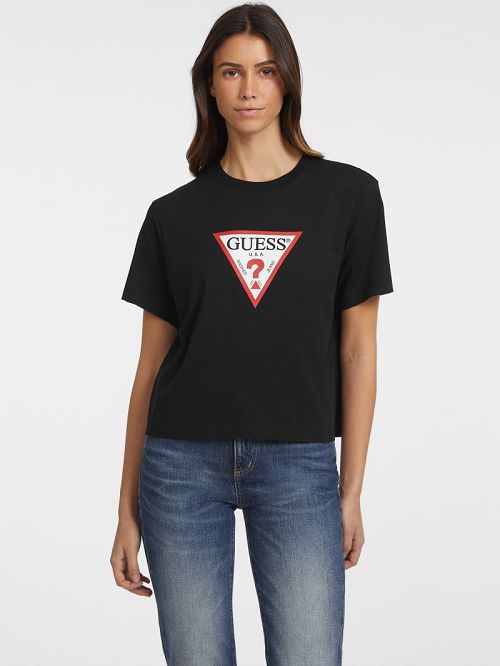 Guess Boxy Iconic Tee Zwart | GUESS-SN27086
