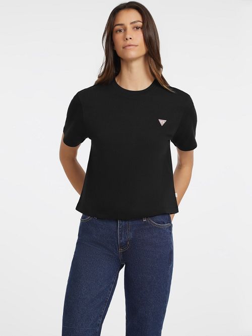 Guess Boxy Mini Triangle Tee Zwart | GUESS-SN27317