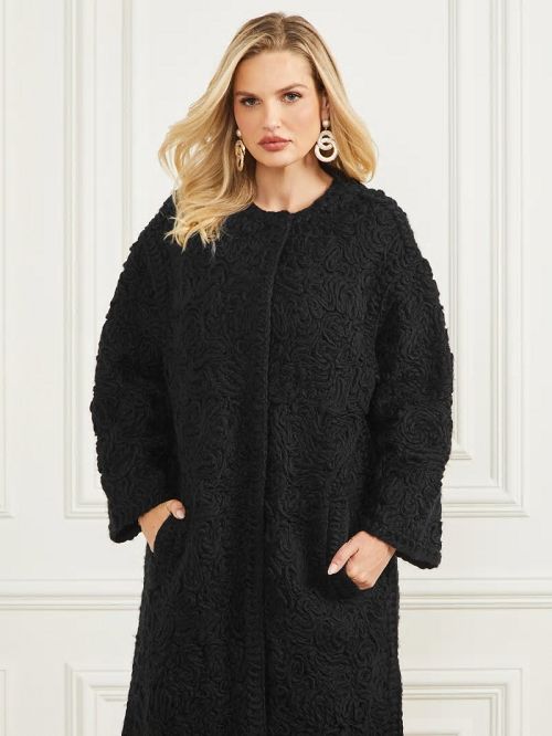 Guess Braid Wool-Blend Coat Zwart | GUESS-SN27885