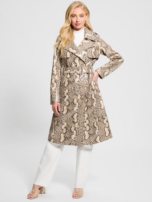 Guess Briana Faux-Leather Trench Coat Beige | GUESS-SN27937