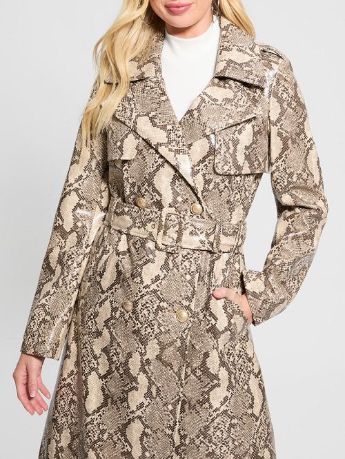 Guess Briana Faux-Leather Trench Coat Beige | GUESS-SN27937