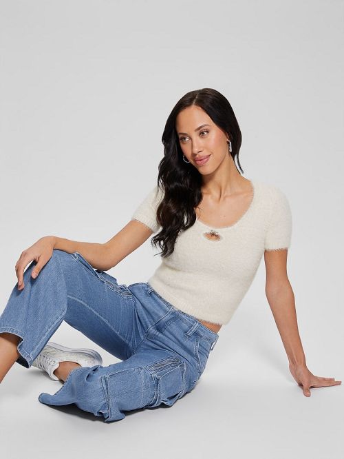 Guess Brigette Crop Sweater Wit | GUESS-SN27445