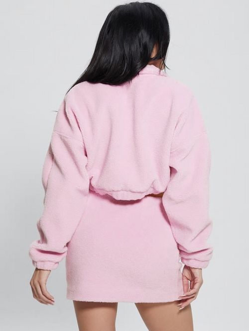 Guess Bunny Patch Sherpa Fleece Zip Jacket Roze | GUESS-SN27955