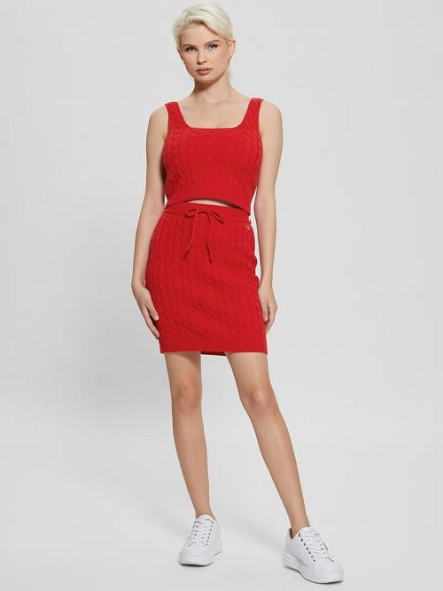 Guess Cable-Knit Mini Sweater Skirt Rood | GUESS-SN28153