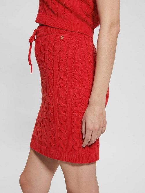 Guess Cable-Knit Mini Sweater Skirt Rood | GUESS-SN28153