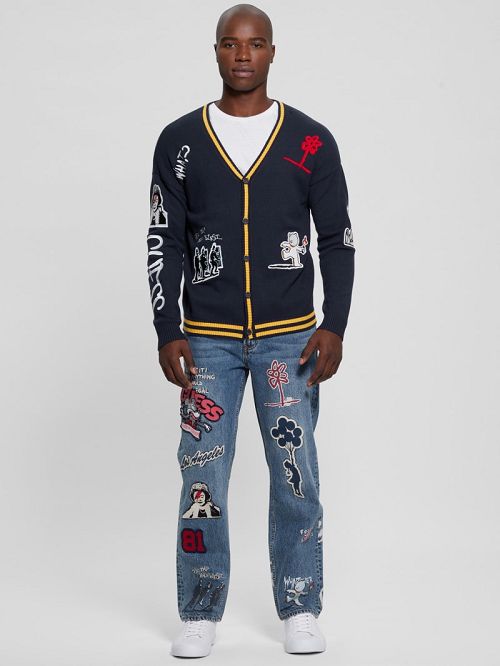 Guess Caleb Patched Cardigan Blauw | GUESS-SN30921