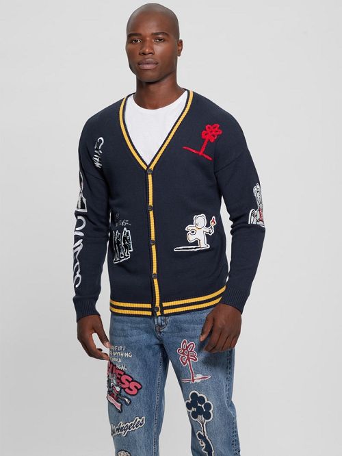 Guess Caleb Patched Cardigan Blauw | GUESS-SN30921