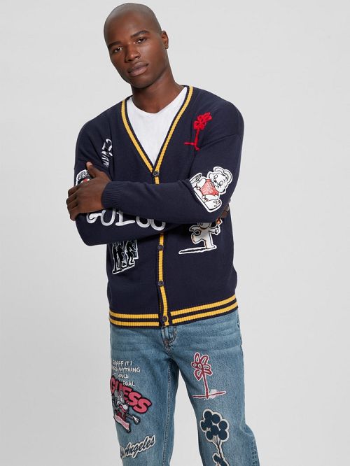 Guess Caleb Patched Cardigan Blauw | GUESS-SN30921
