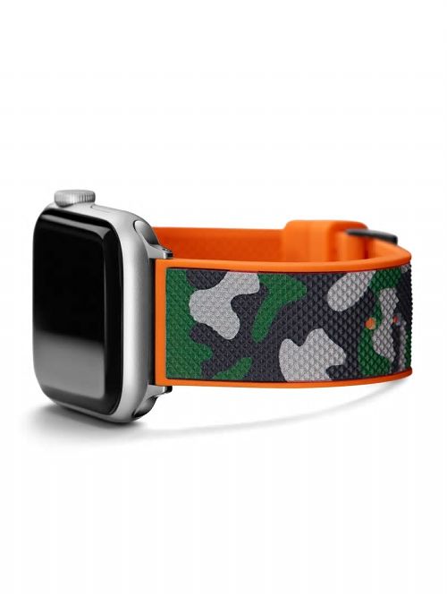 Guess Camo and Orange Silicone 42-45 mm Band for Apple Watch® Groen | GUESS-SN31631