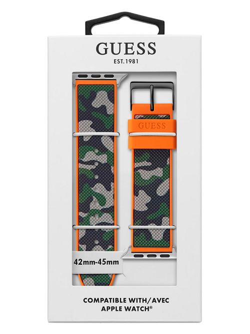 Guess Camo and Orange Silicone 42-45 mm Band for Apple Watch® Groen | GUESS-SN31631