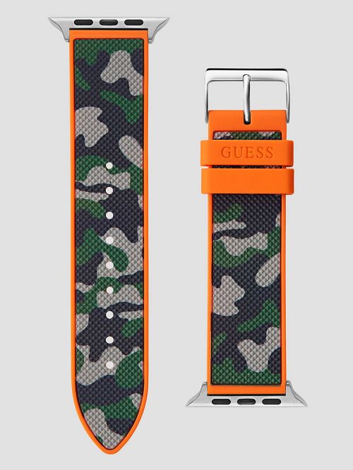 Guess Camo and Orange Silicone 42-45 mm Band for Apple Watch® Groen | GUESS-SN31631