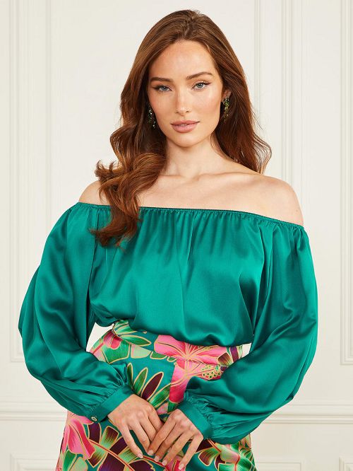 Guess Candice Off-the-Shoulder Top Groen | GUESS-SN27188