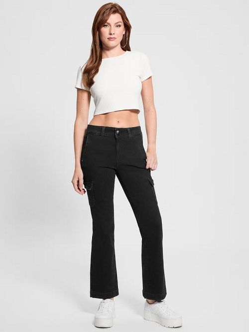 Guess Cargo Mini Bootcut Jeans Zwart | GUESS-SN26655