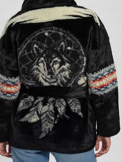 Guess Carlotta Faux-Fur Wrap Jacket Zwart | GUESS-SN27957