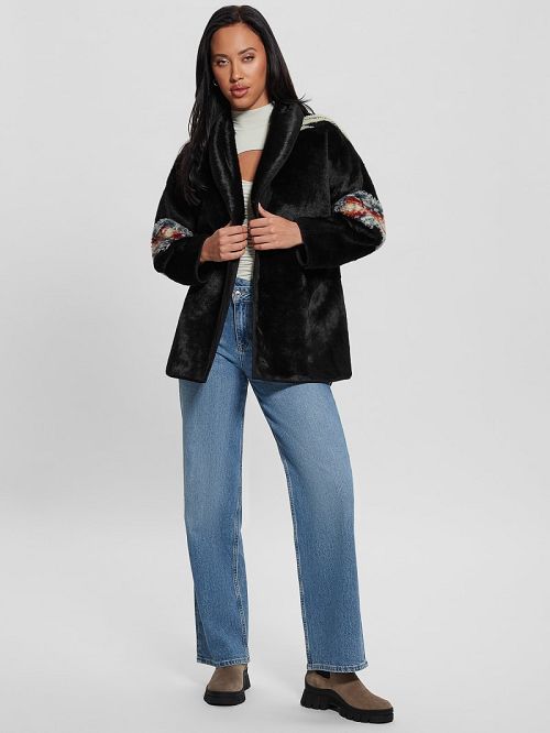 Guess Carlotta Faux-Fur Wrap Jacket Zwart | GUESS-SN27957