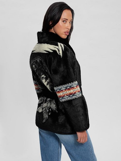 Guess Carlotta Faux-Fur Wrap Jacket Zwart | GUESS-SN27957