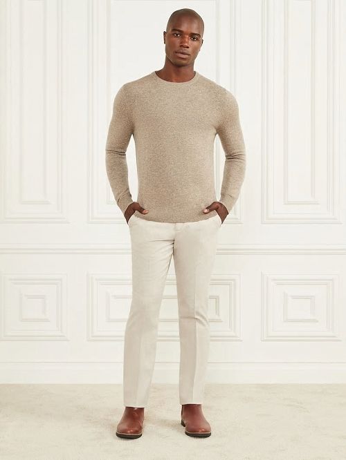 Guess Cashmere-Blend Crewneck Sweater Beige | GUESS-SN30919
