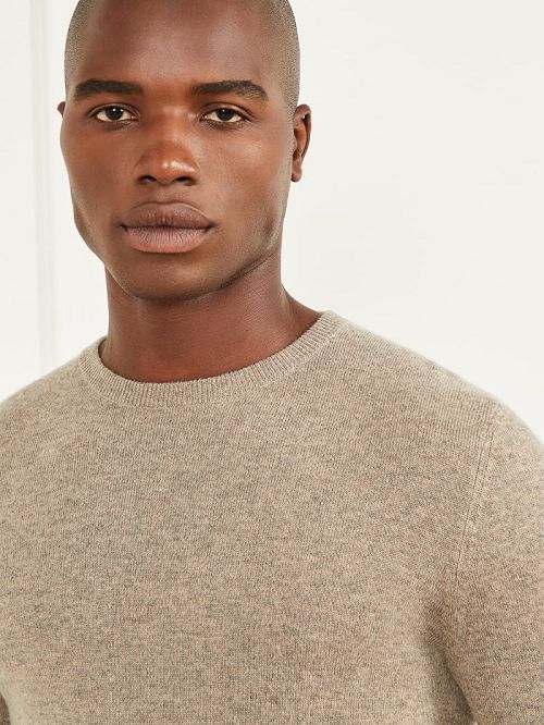 Guess Cashmere-Blend Crewneck Sweater Beige | GUESS-SN30919
