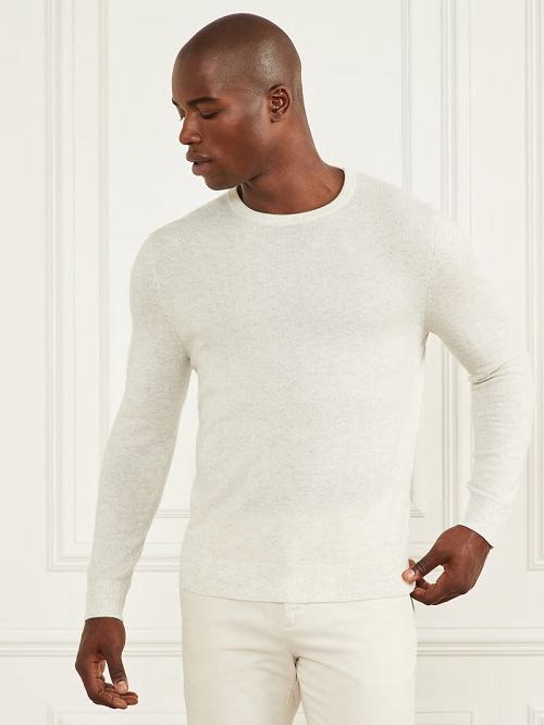 Guess Cashmere-Blend Crewneck Sweater Wit | GUESS-SN30928
