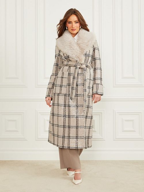 Guess Charlize Sequin Plaid Wrap Coat Multi | GUESS-SN28046