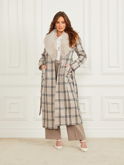 Guess Charlize Sequin Plaid Wrap Coat Multi | GUESS-SN28046