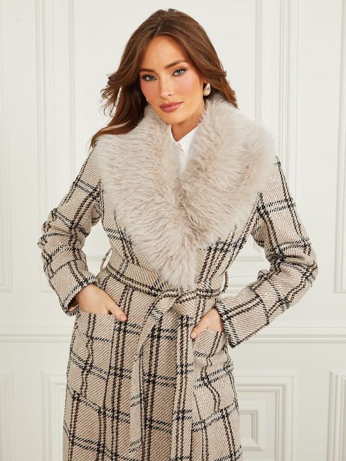 Guess Charlize Sequin Plaid Wrap Coat Multi | GUESS-SN28046