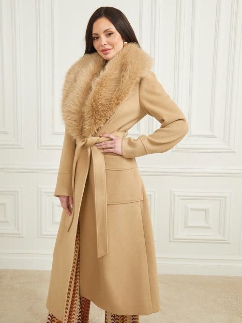 Guess Charlize Wool-Blend Coat Beige | GUESS-SN27953
