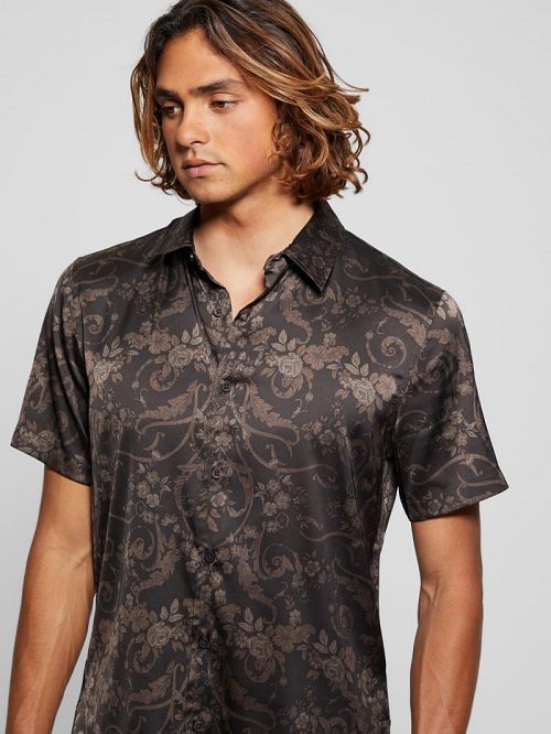 Guess Charm Decorative Floral Shirt Zwart | GUESS-SN31284