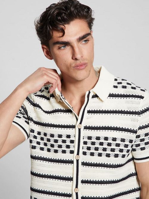 Guess Checker Stripe Slater Shirt Zwart Wit | GUESS-SN31276