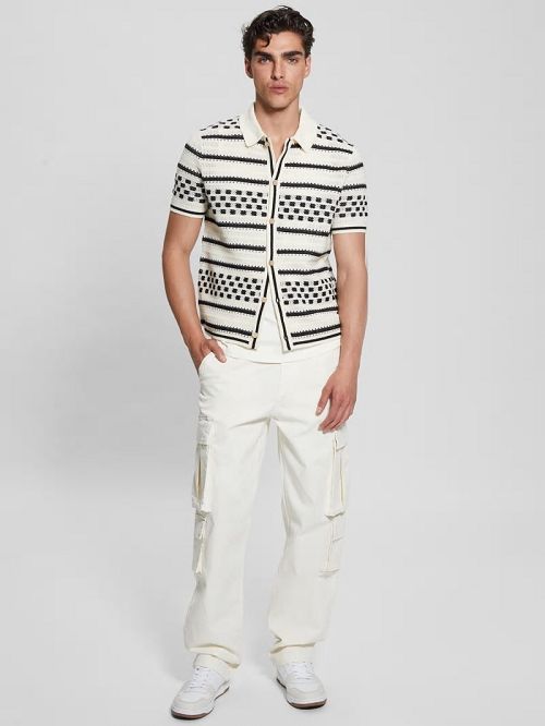 Guess Checker Stripe Slater Shirt Zwart Wit | GUESS-SN31276