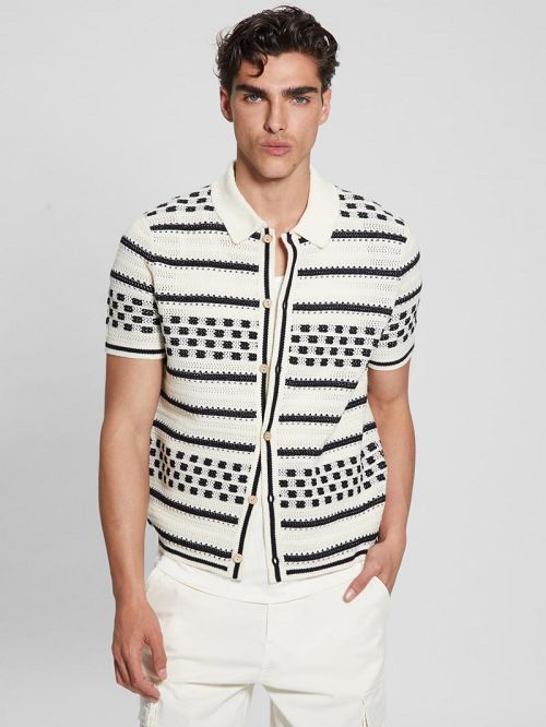 Guess Checker Stripe Slater Shirt Zwart Wit | GUESS-SN31276