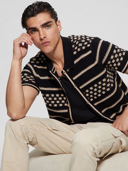 Guess Checker Stripe Slater Shirt Zwart | GUESS-SN31278