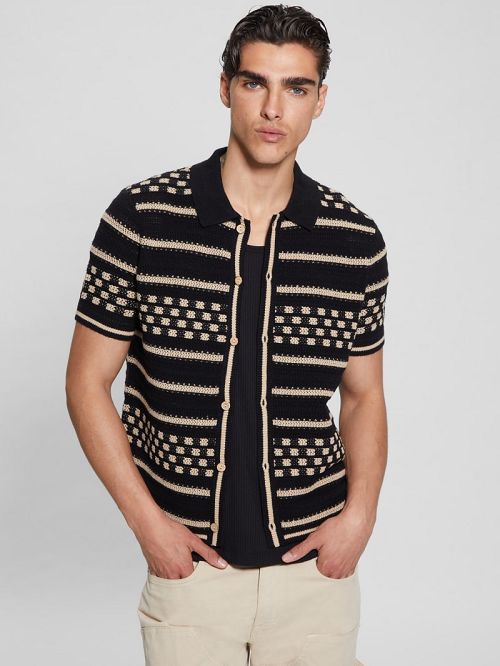 Guess Checker Stripe Slater Shirt Zwart | GUESS-SN31278