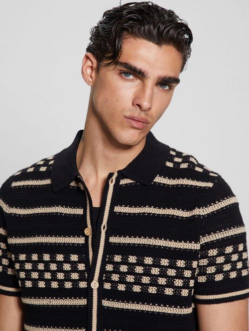 Guess Checker Stripe Slater Shirt Zwart | GUESS-SN31278