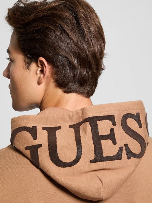 Guess Chenille Logo Hoodie Beige | GUESS-SN31070