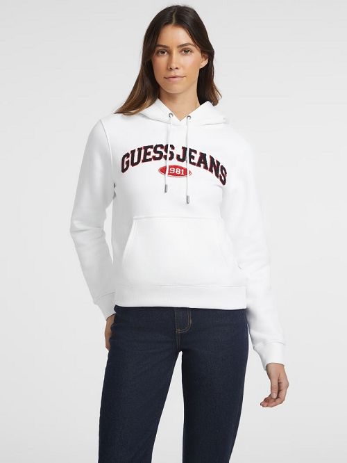 Guess Chenille Logo Patch Hoodie Wit | GUESS-SN28353
