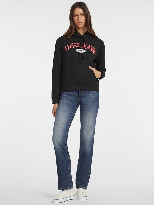 Guess Chenille Logo Patch Hoodie Zwart | GUESS-SN28346