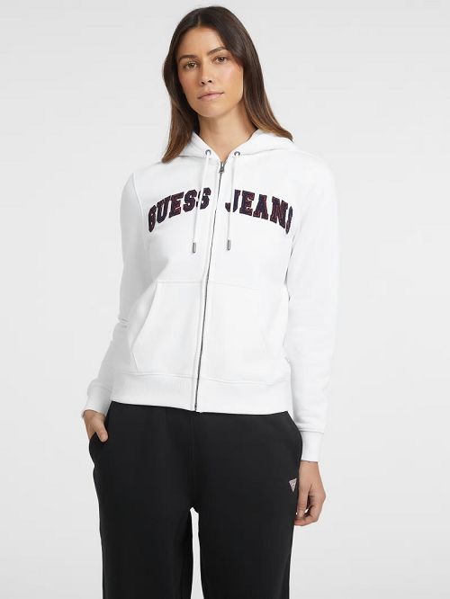 Guess Chenille Logo Patch Zip-Up Sweatshirt Wit | GUESS-SN28357