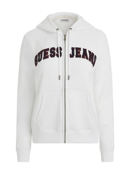 Guess Chenille Logo Patch Zip-Up Sweatshirt Wit | GUESS-SN28357