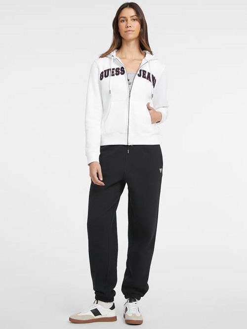 Guess Chenille Logo Patch Zip-Up Sweatshirt Wit | GUESS-SN28357