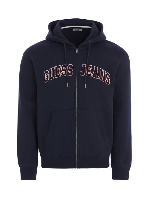 Guess Chenille Patch Zip-Up Hoodie Blauw | GUESS-SN31486